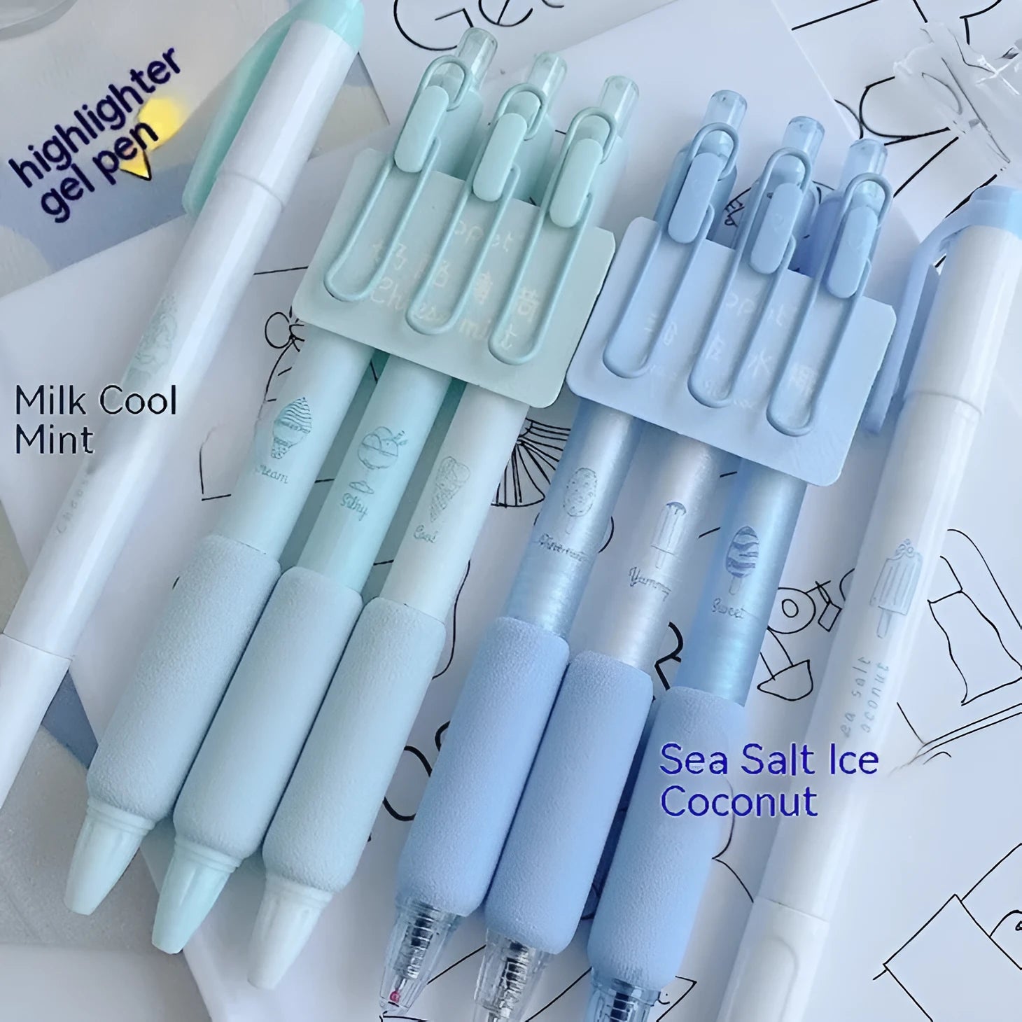 Four double-headed fluorescent pens for student calligraphy practice with 0.5mm nibs