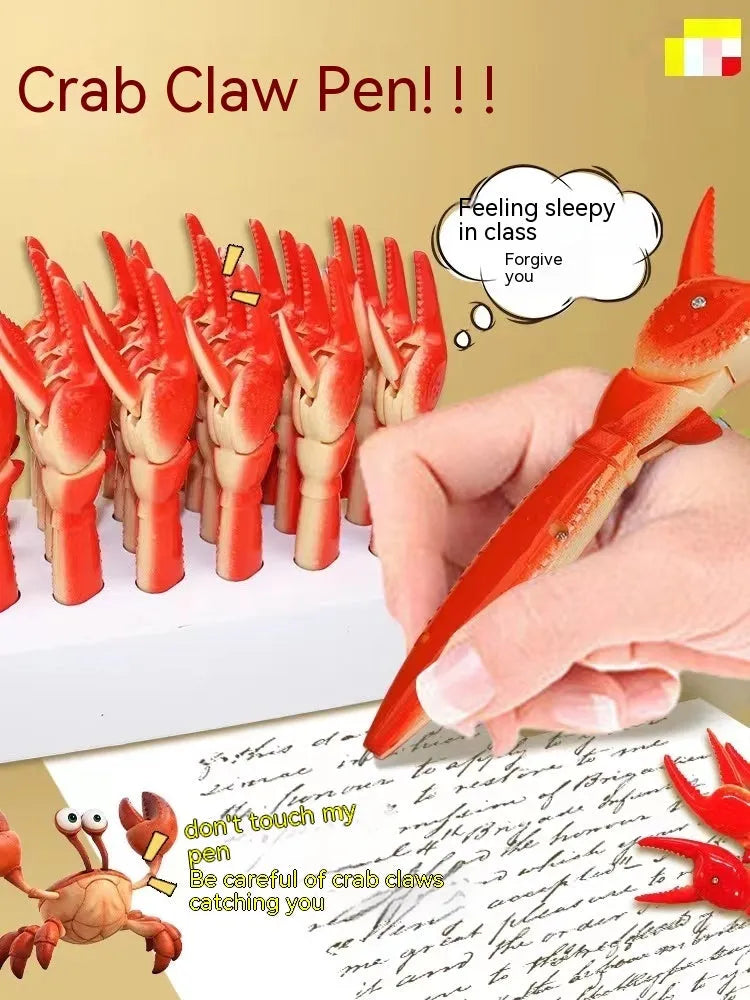 Crab-themed ballpoint pen with a pressable metal clip on a white background.