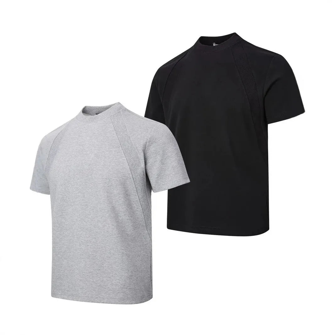 Loose fit short sleeve polyester top in black, shown on a model