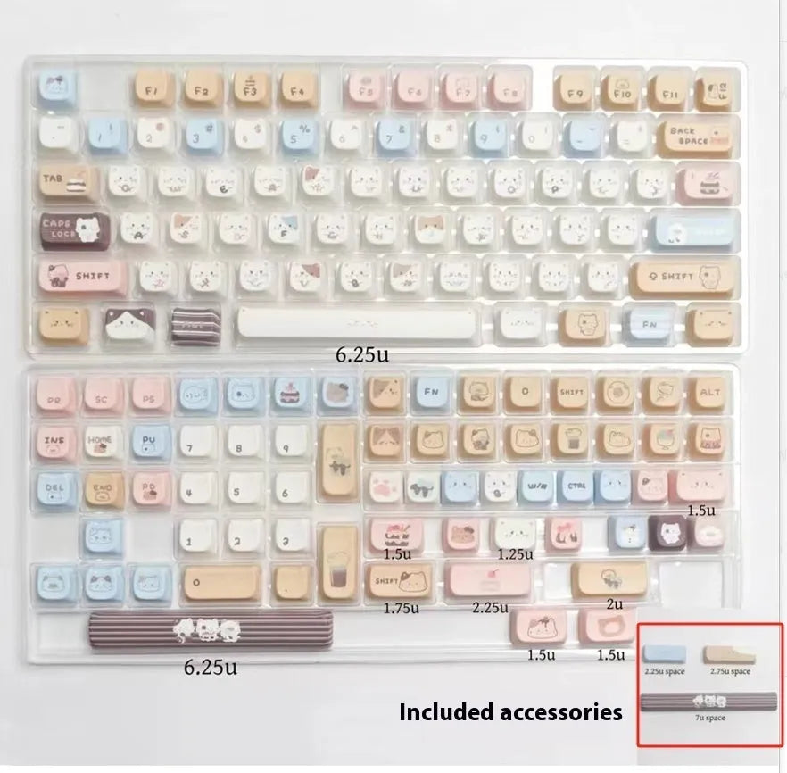 Sea Salt Cat design PBT keycaps set with March layout configuration and 7u supplemental keycaps