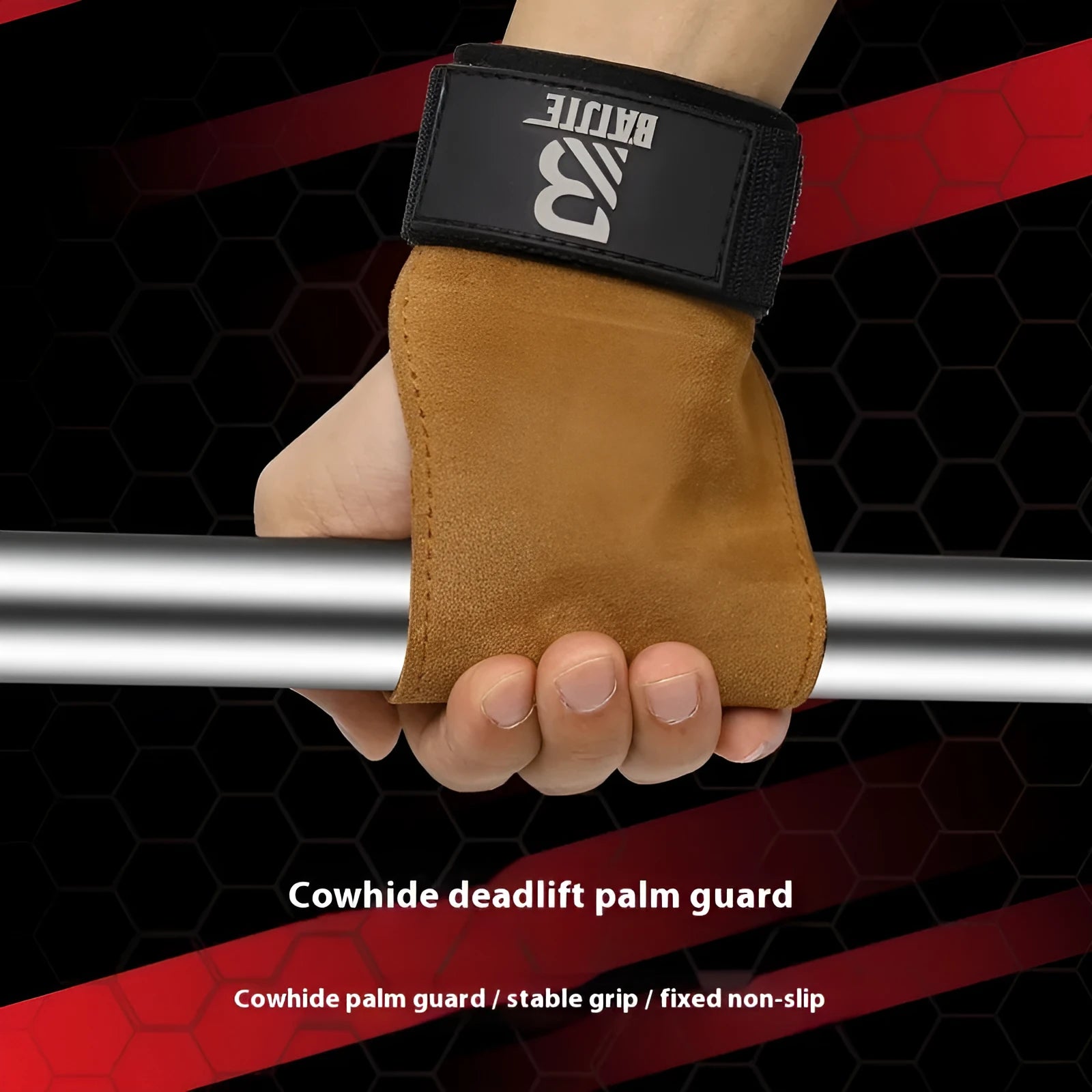 A pair of brown wristband hand protectors for pull-up and bar fitness exercises.