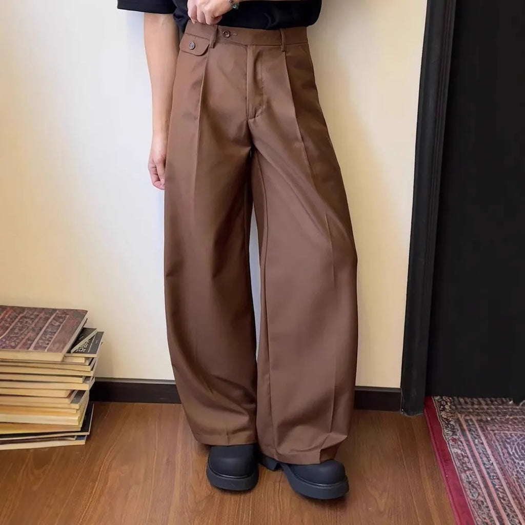 Men's straight-leg loose-fit trousers in brown and black solid colours