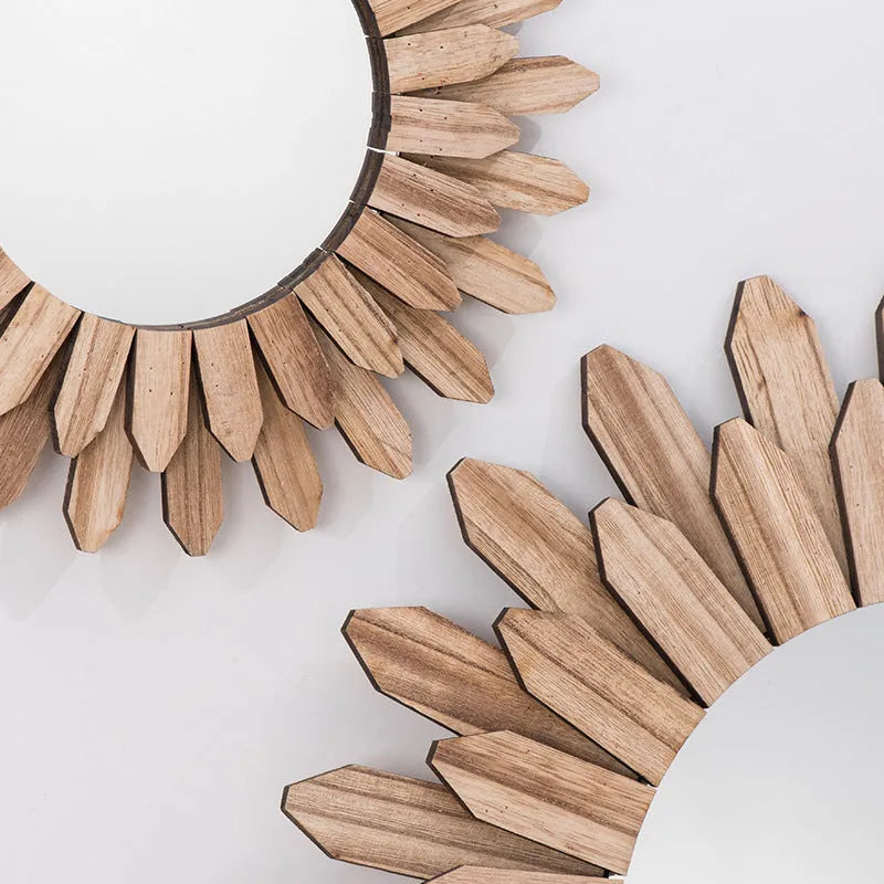 Circular solid wood wall mirror with a baked colour finish in a European style.