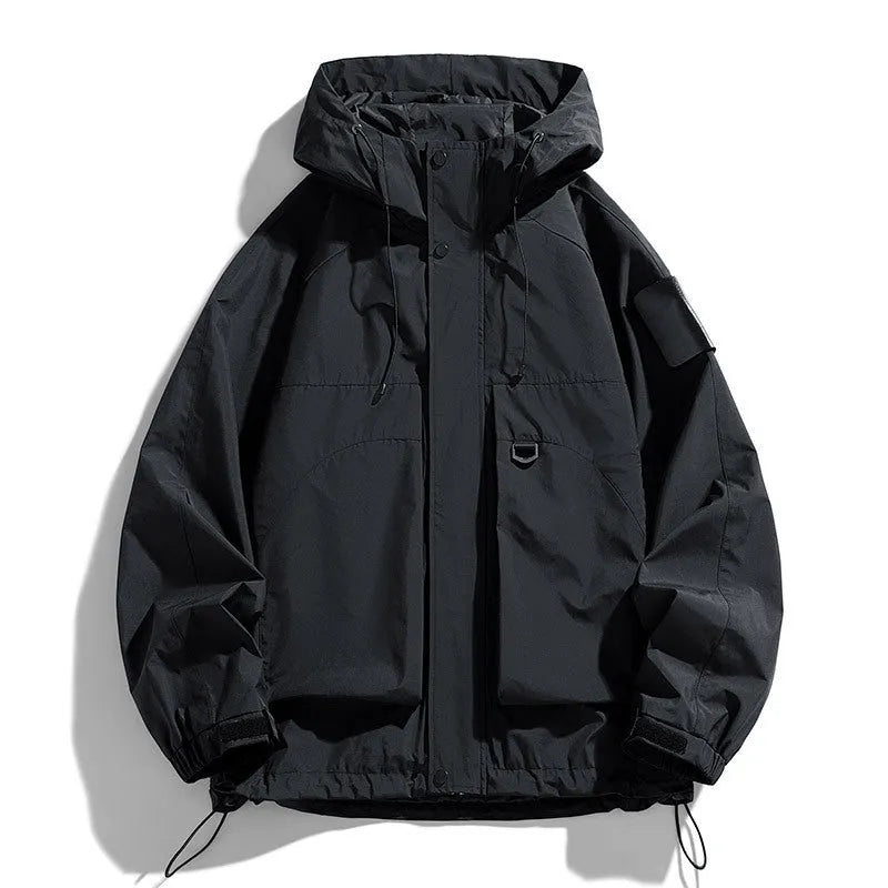 Men's waterproof windproof hooded jacket in polyester blend fabric available in multiple sizes