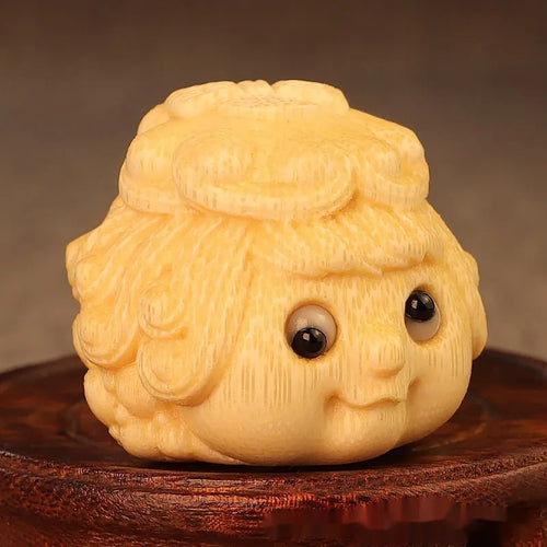 Solid bamboo carved golden toad princess ornament measuring 5cm in cute style