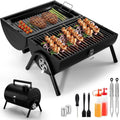 Small metal folding desktop charcoal barbecue with a grill