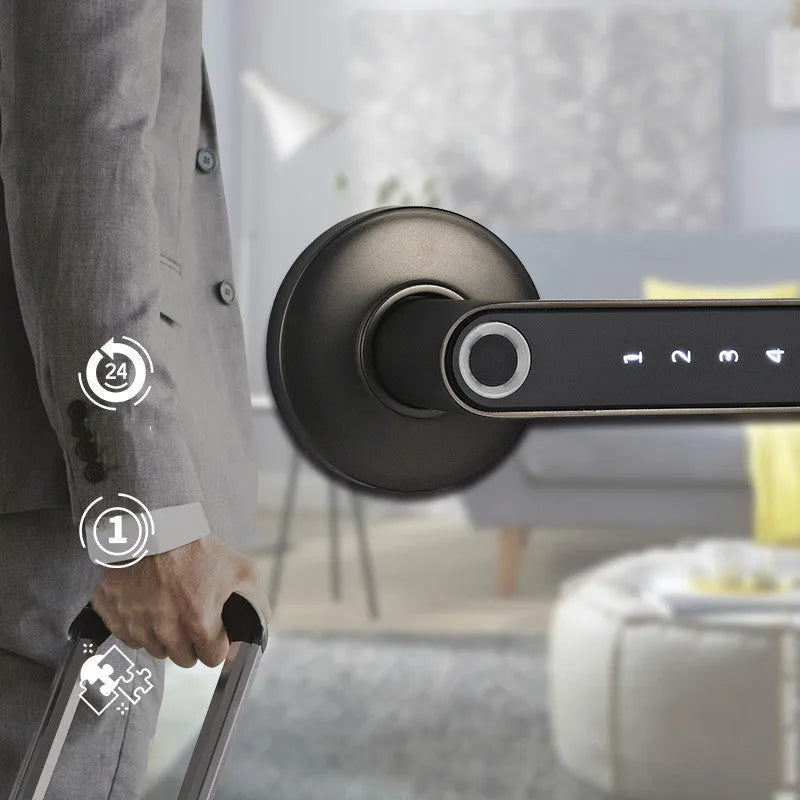 Smart electronic door lock with fingerprint sensor and modern minimalist alloy design
