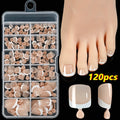 120 French white edge toenail pieces in nine nude shades, short square shape