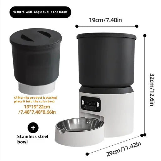 4-litre smart pet feeder with control panel and stainless steel food bowl.