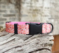 Flower pattern nylon ribbon pet collar for dogs and cats shown in Hanada colour on size L.