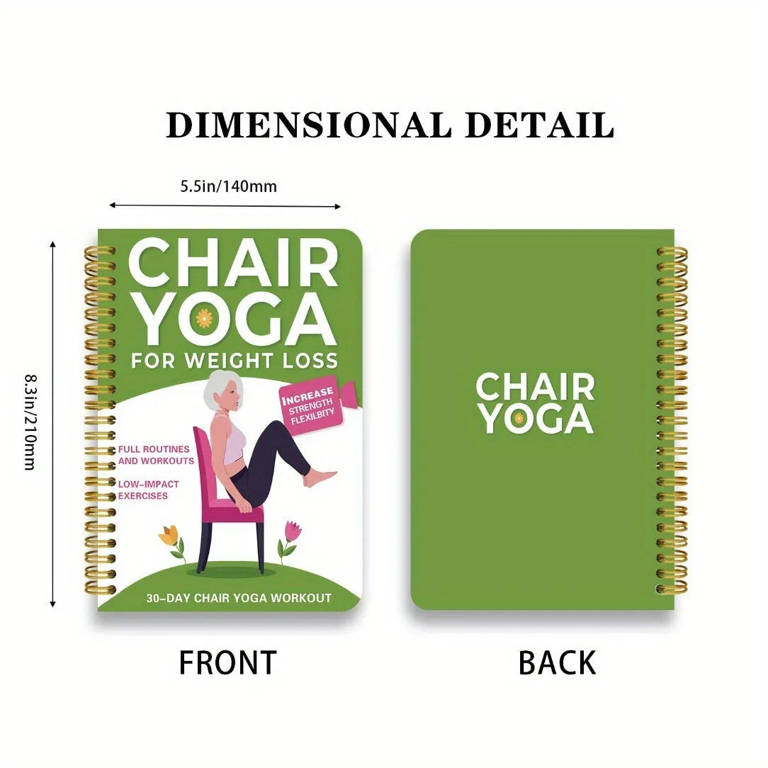 Green coil-bound 30-day yoga training notebook open to daily plan page