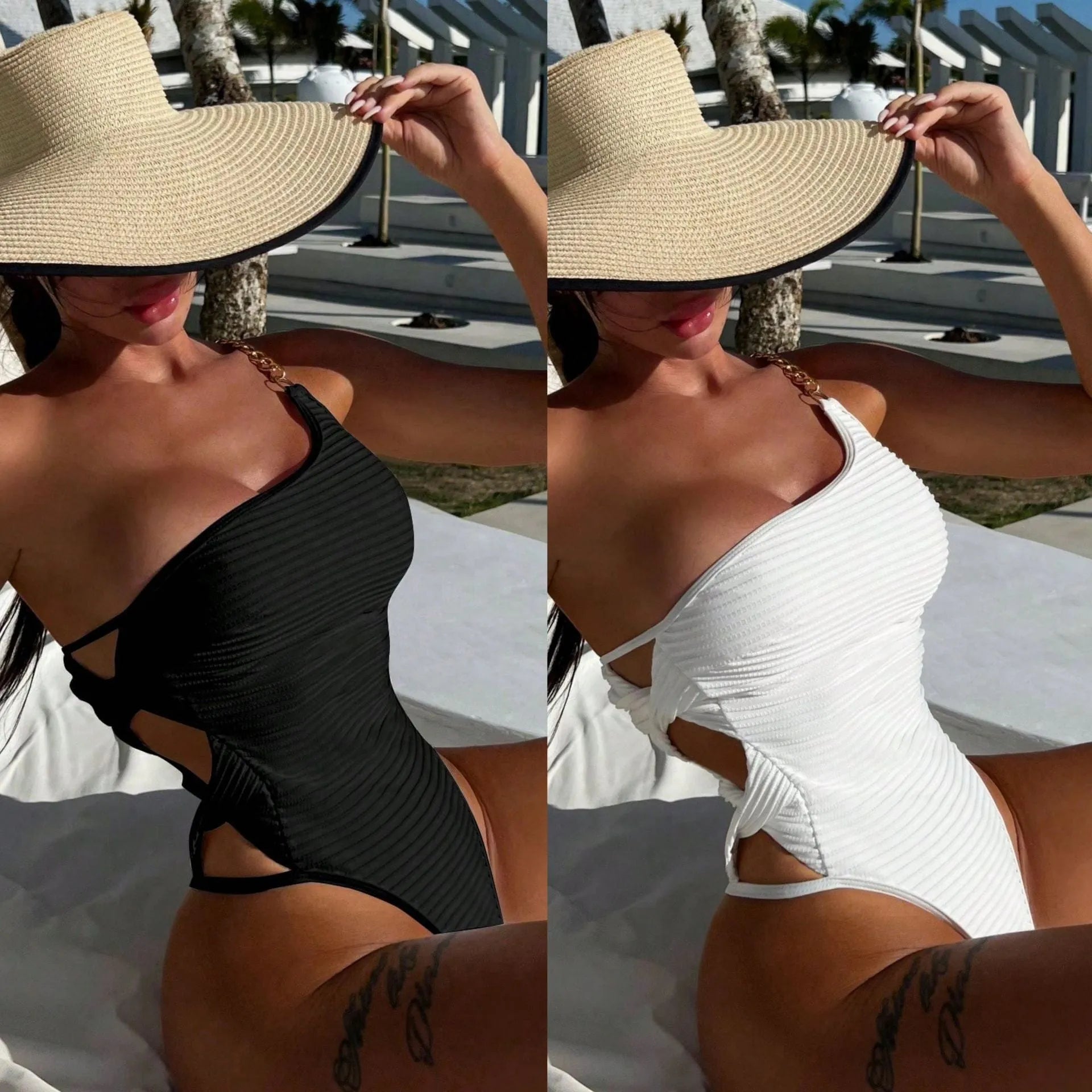 Women's solid colour one-piece swimsuit in polyester for swimming