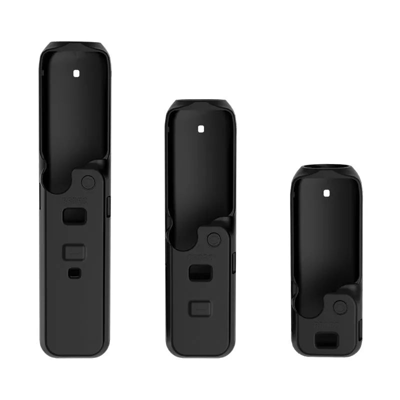 Black silicone protective sleeve cover for a PTZ camera motor body, shown next to red and orange versions.