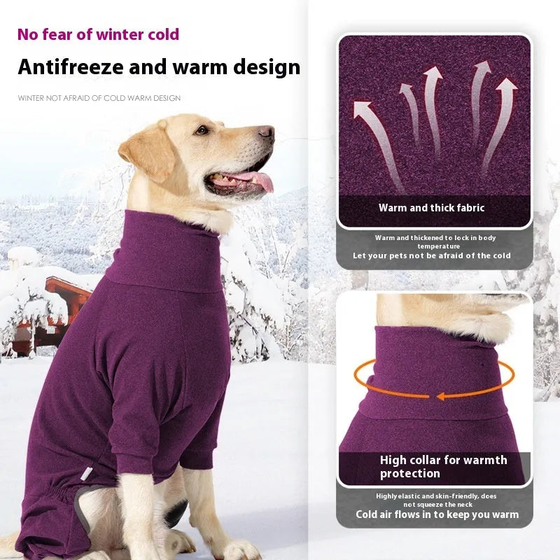 Four-legged polar fleece dog coat with high collar in dark grey colour