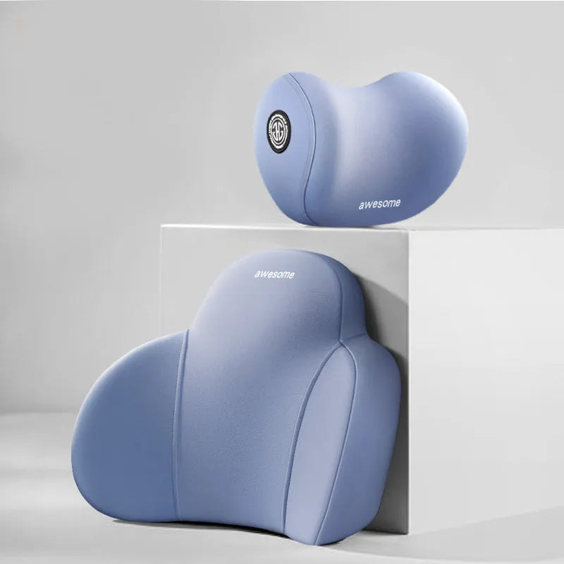 Automotive memory foam headrest lumbar support pillow with cotton cover in aircraft upgrade colour options