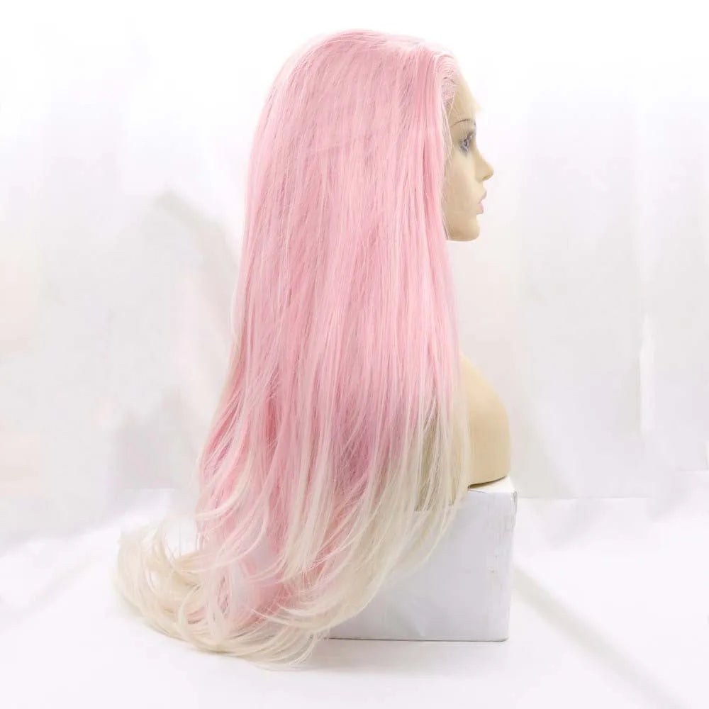 Pink gradient big wave fluffy synthetic fashion wig with voluminous curls