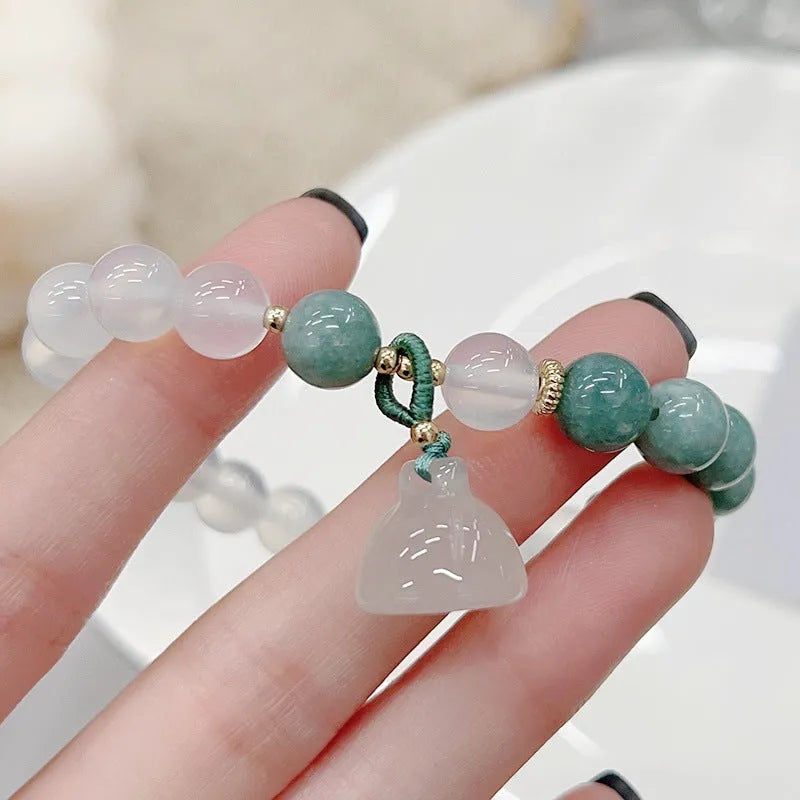 Women's retro Chinese style lotus seedpod bracelet in Burmese jade agate with manual craftsmanship