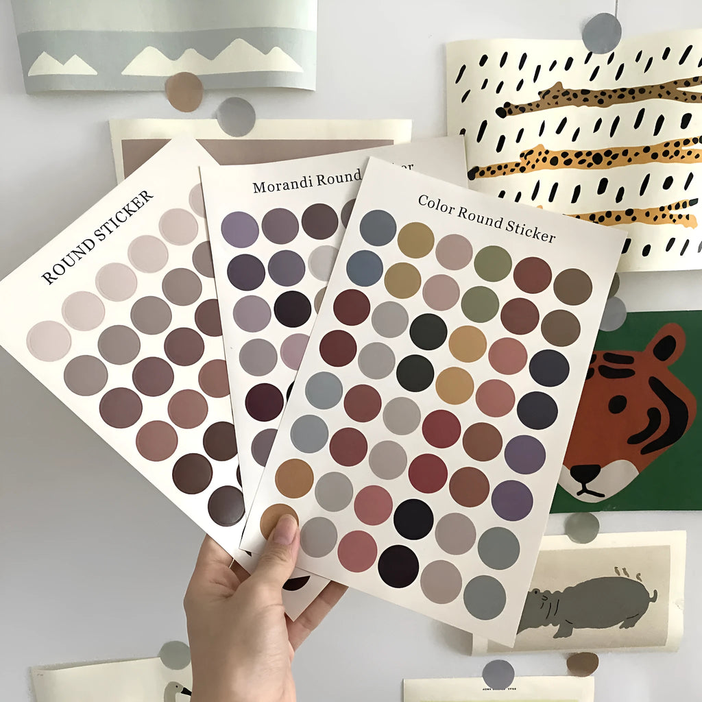 Morandi earth colour polka dot account seal sticker sheet with 48 circular stickers