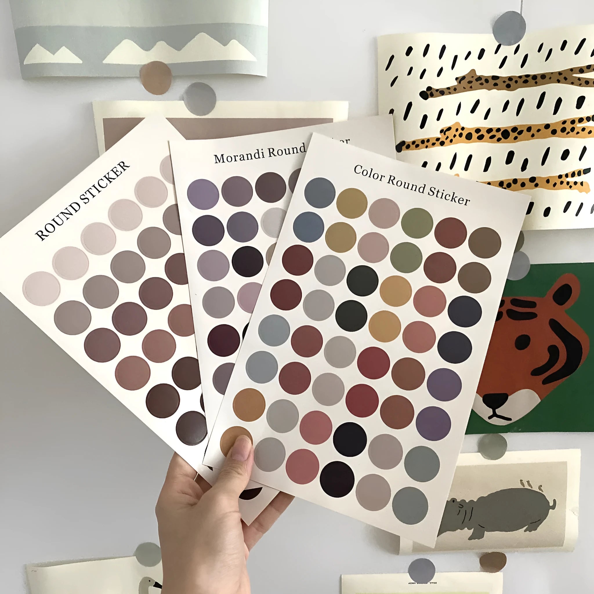 Morandi earth colour polka dot account seal sticker sheet with 48 circular stickers