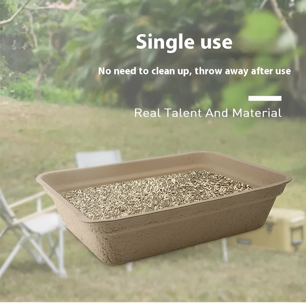 Brown disposable waterproof cat litter box in three different sizes on a white background.