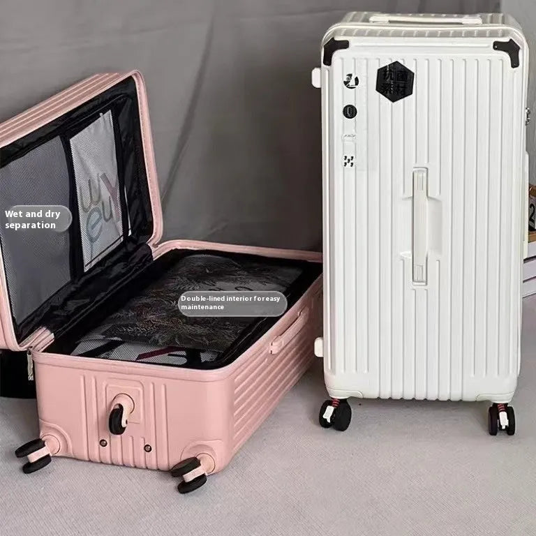 Super large capacity travel trolley case with five-wheel universal wheels in Ivory White finish