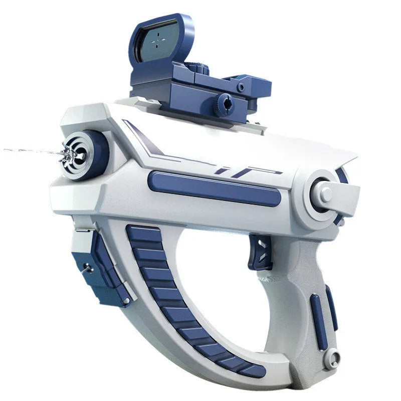 Blue rechargeable electric water gun with USB charging port and automatic firing mechanism