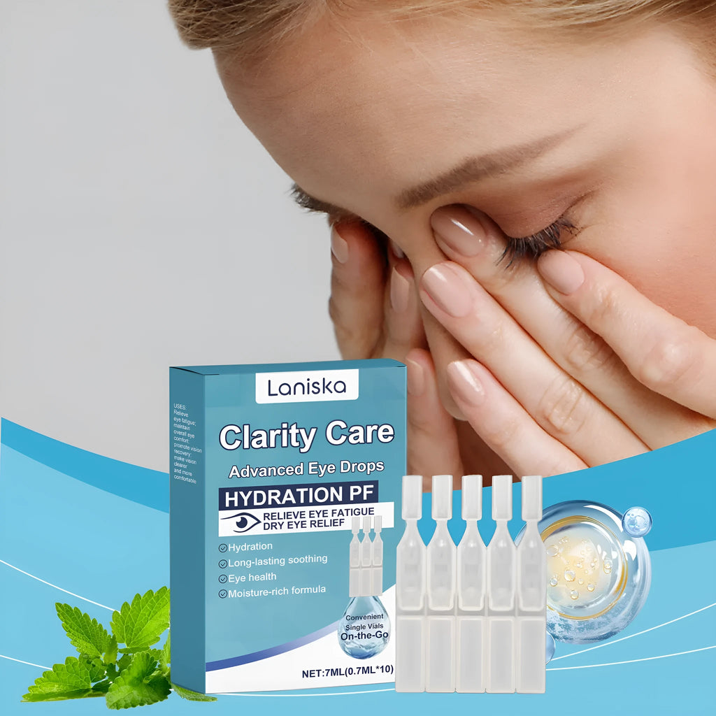 Bottle of mint leaf infused moisturising eye drops for dry eye relief.