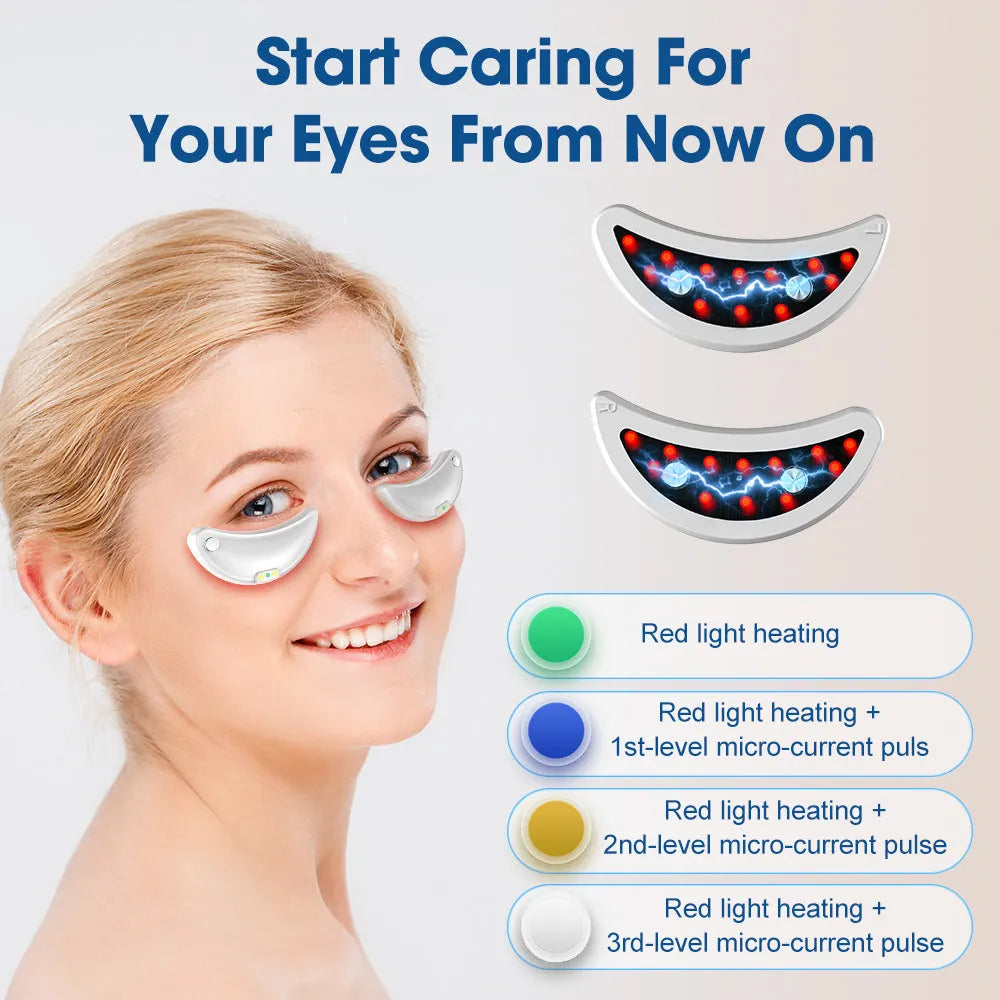 White wireless red light EMS facial and eye massager for home dark circle treatment