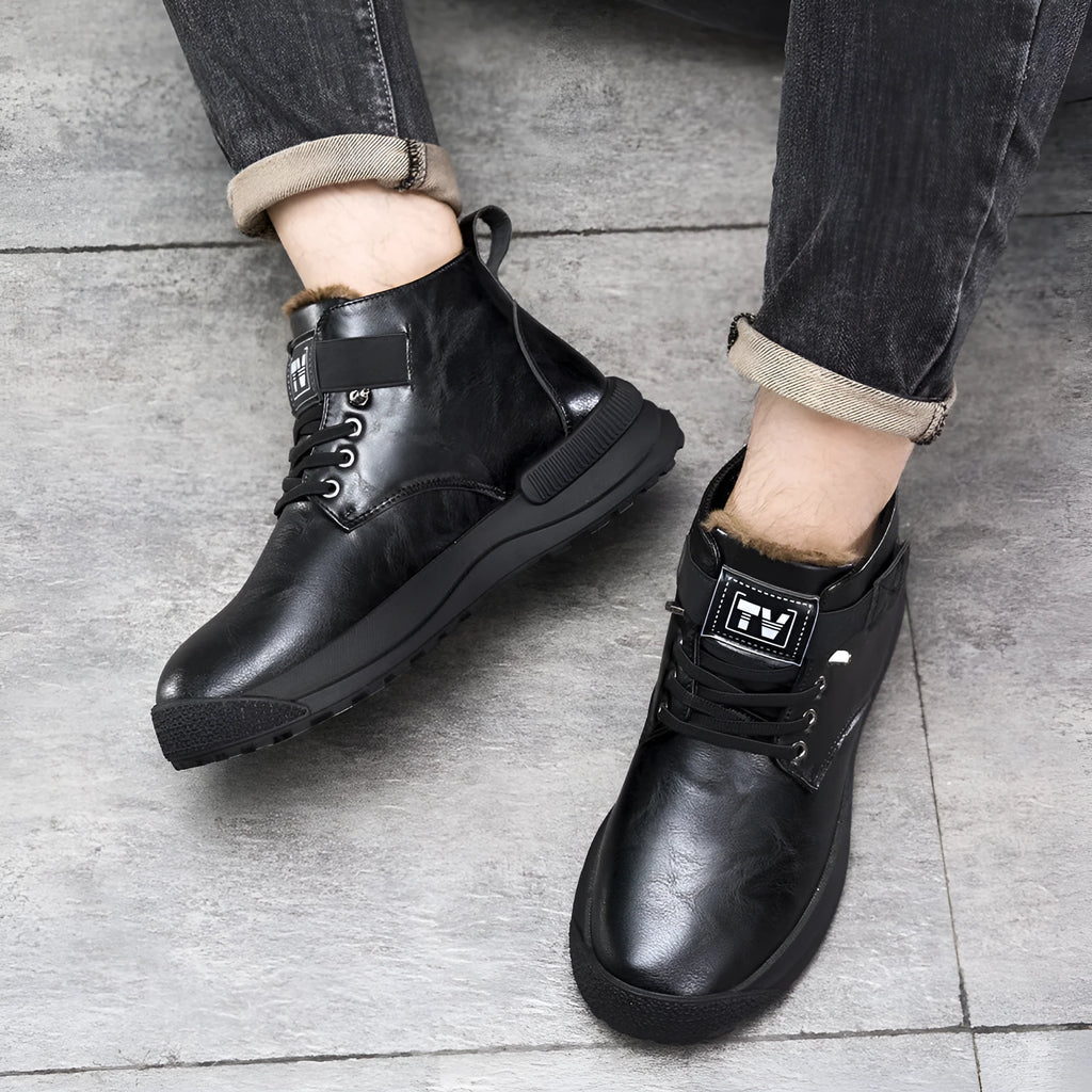 Martin Boots high-top platform boots with velvet-textured black upper and rubber sole
