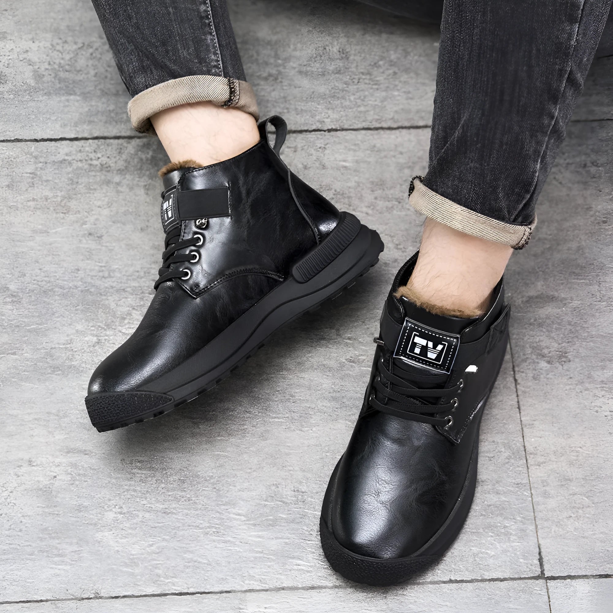 Martin Boots high-top platform boots with velvet-textured black upper and rubber sole