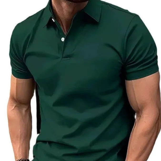 Men's slim fit cotton-mix short sleeve button shirt on a hanger in multiple colour options.