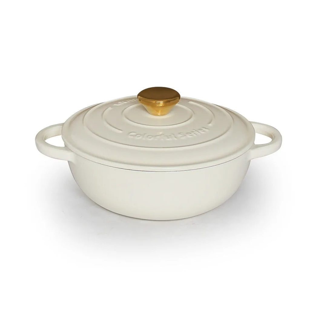Cream white cast iron soup stew pot with cast iron lid and enamel finish, 24cm diameter