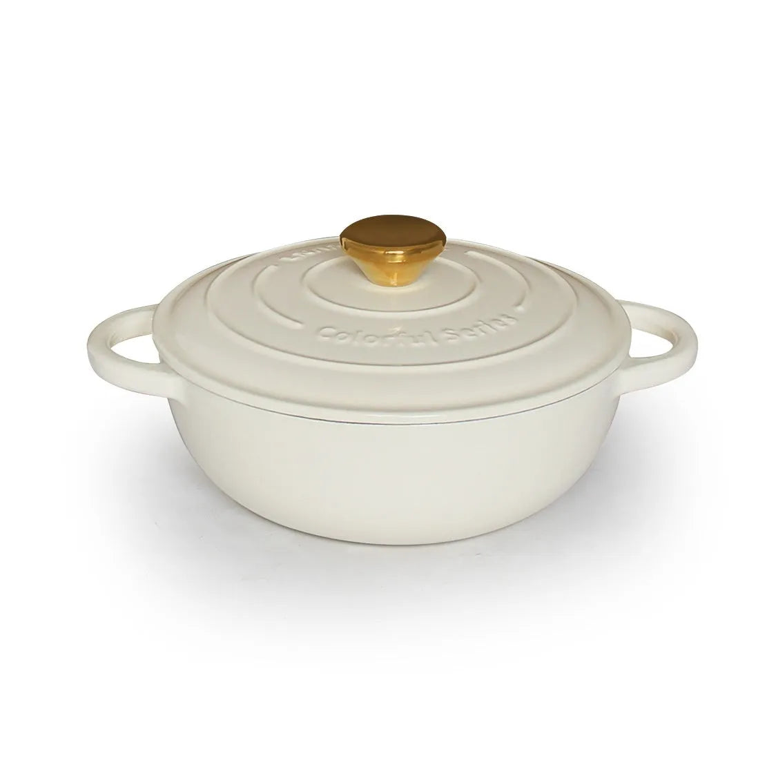 Cream white cast iron soup stew pot with cast iron lid and enamel finish, 24cm diameter