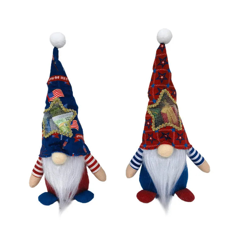 Two faceless Rudolf baby doll Christmas decorations made from red polyester cloth, each measuring 32cm tall