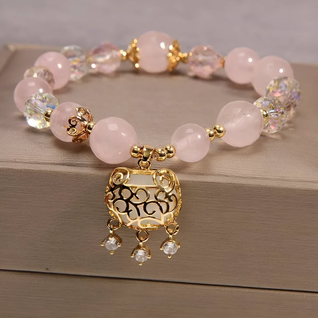 Women's yellow agate crystal bracelet with gold silk cord in adjustable khaki design