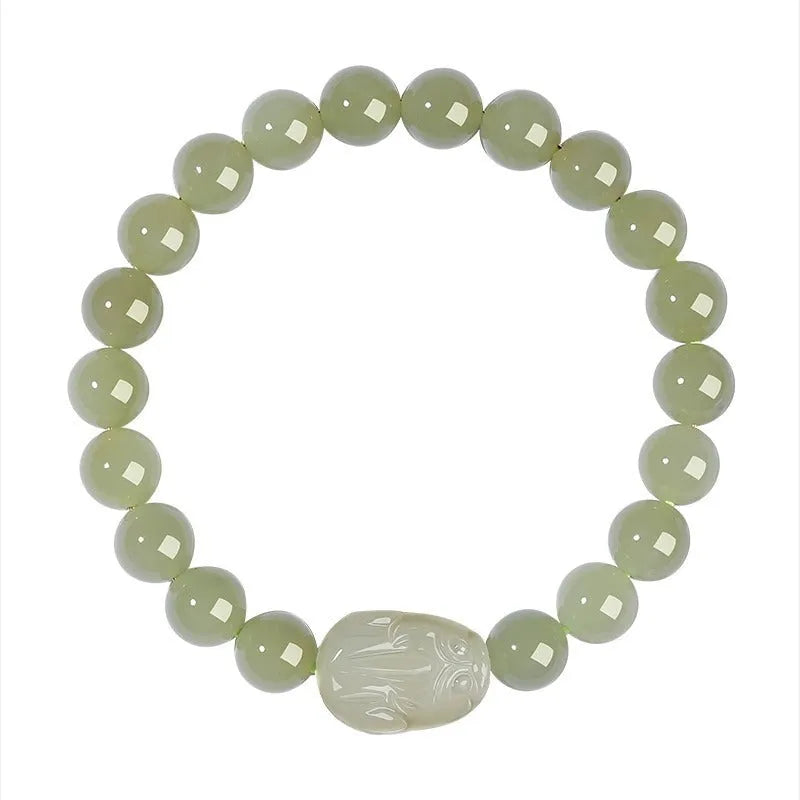 Women's grey Hetian jade ethnic bracelet with polished beads in 6mm, 8mm or 10mm sizes
