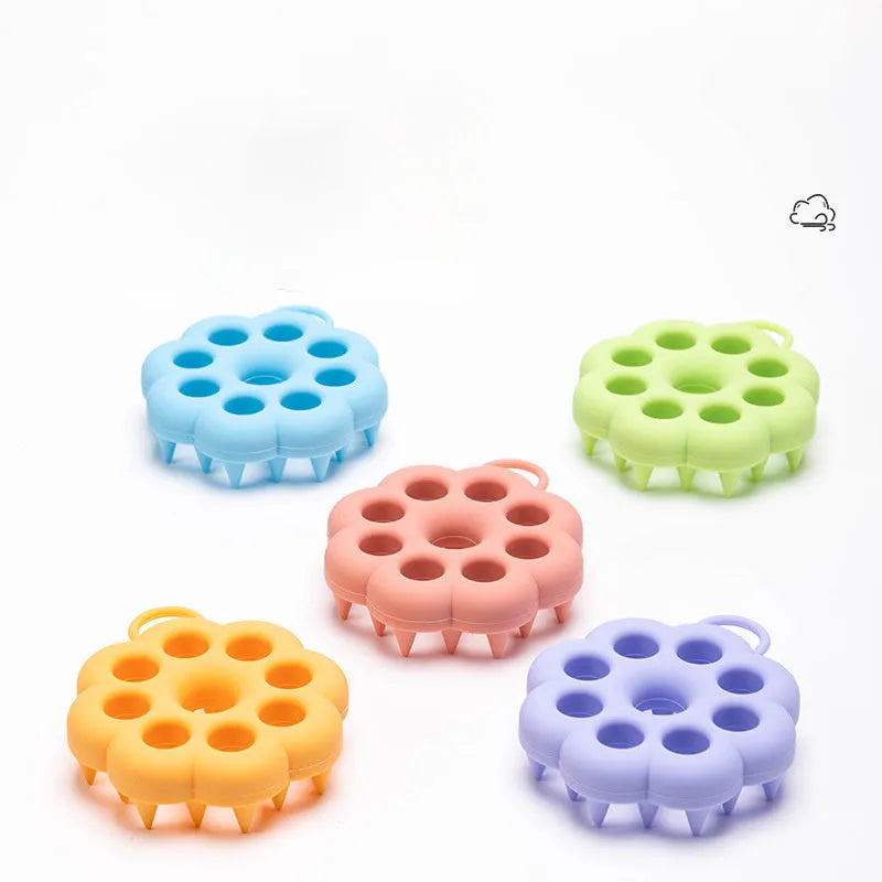 Silicone pet grooming brush with textured fingers for wet and dry use on dogs and cats
