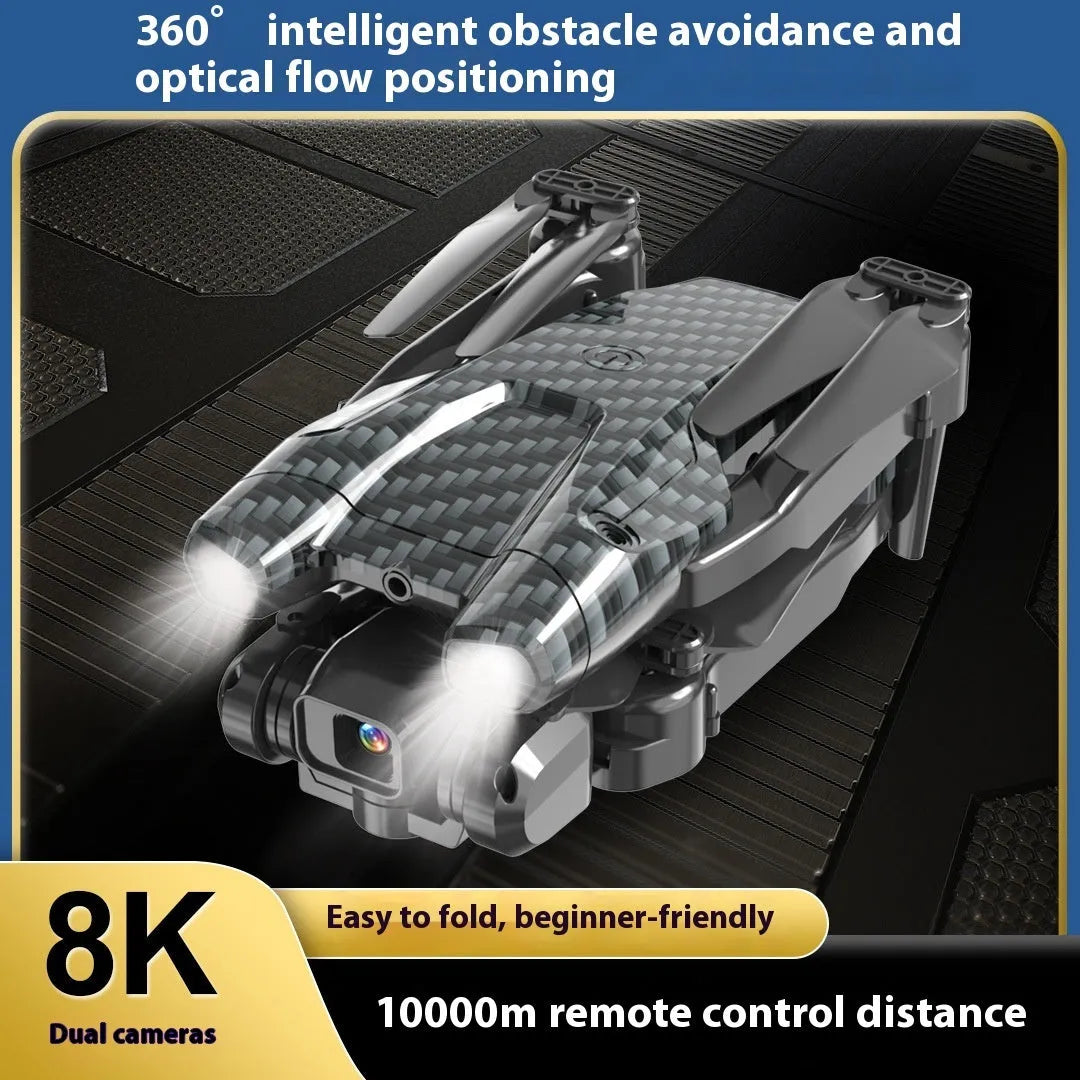 S138 black carbon fibre folding drone with dual cameras and obstacle avoidance sensors