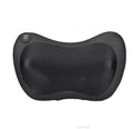 Black genuine leather neck and shoulder massage pillow with 8 massage heads, shown on a car seat.