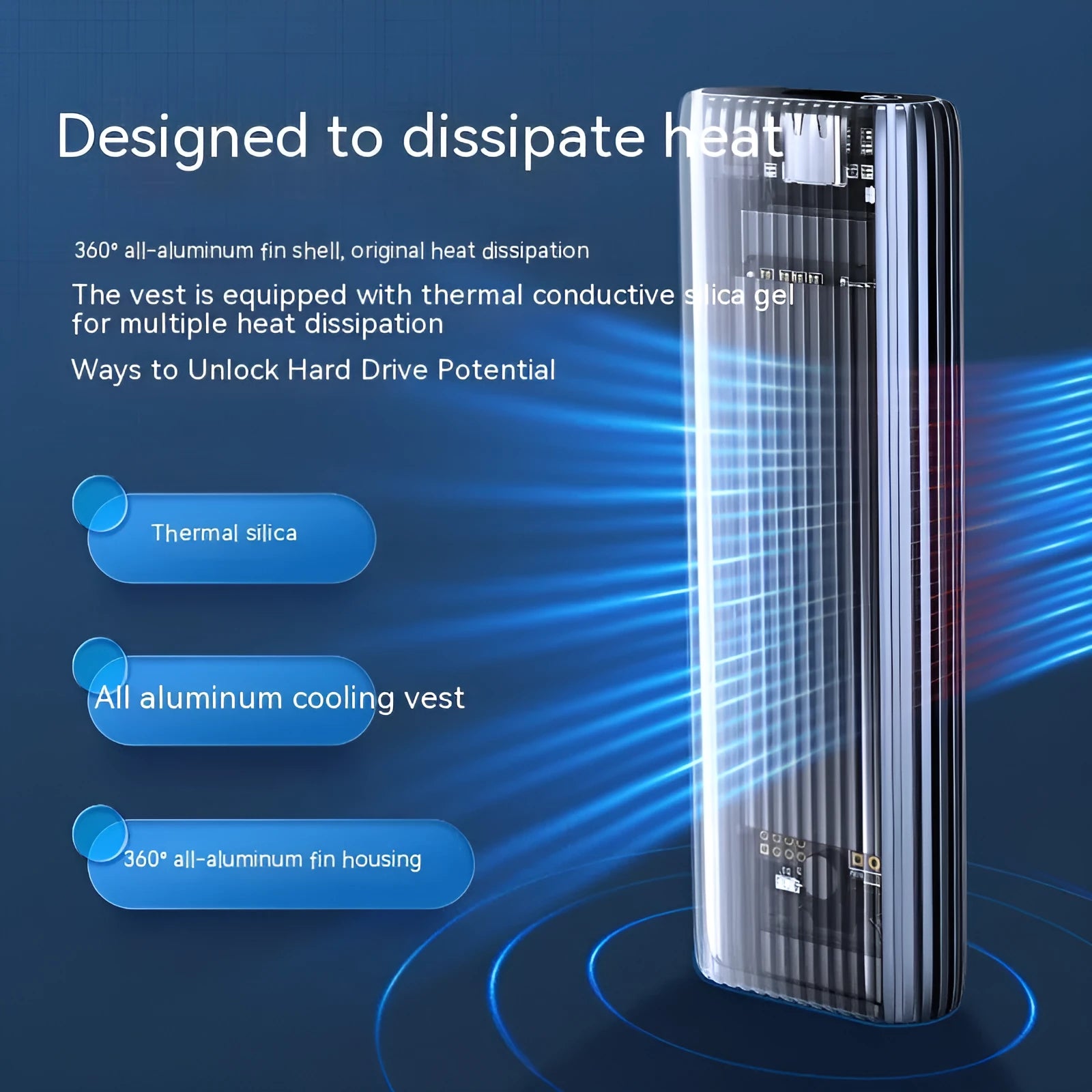 Aluminium alloy external SSD enclosure for M.2 SATA and NVMe drives with two-in-one data cable