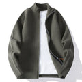 Men's American-style solid colour Vinylon sweater coat in gray, front view, sizes M to 4XL.
