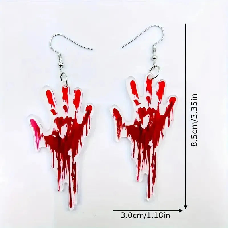 Creative Halloween bleeding palm earrings in acrylic material for unisex costume wear