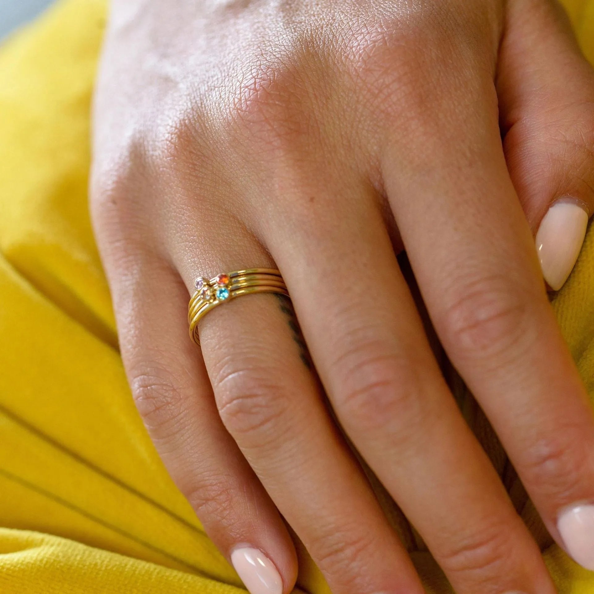 Titanium steel December birthstone ring with geometric engraved design and electroplated finish