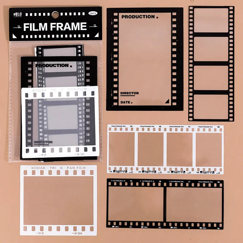 15 retro frame decorative stickers for journals with photography, film, magazine, music and social designs