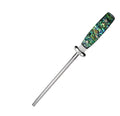High carbon steel household knife sharpener with abalone shell handle.