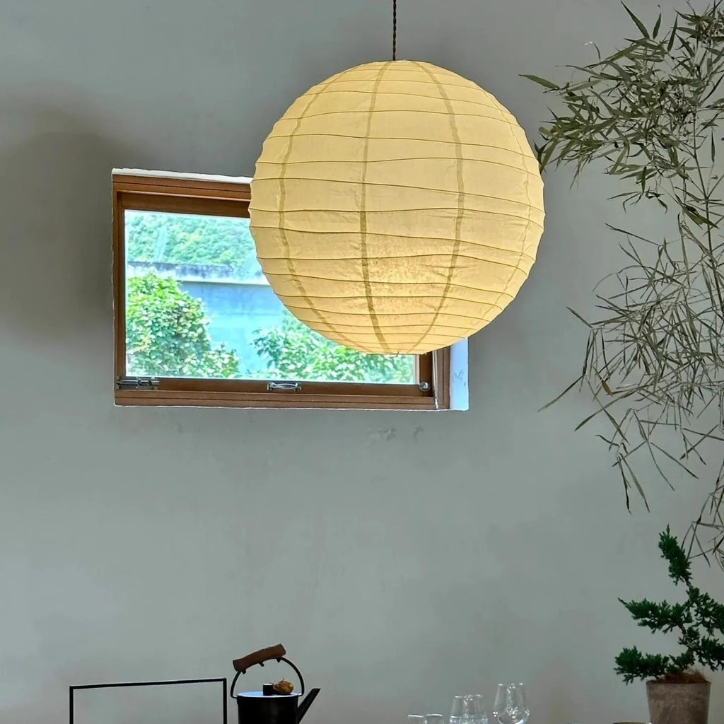 Japanese style rice paper chandelier pendant light in three diameter sizes