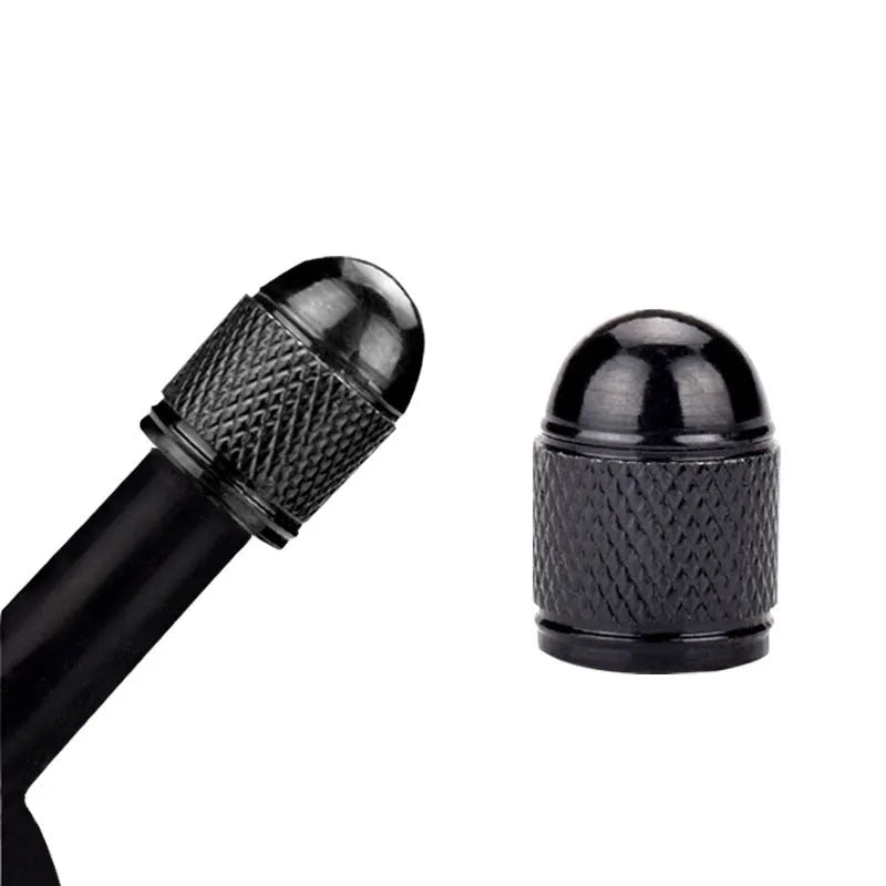 Aluminium mountain bike tyre valve cap in black, blue, gold, red, and silver colour options.