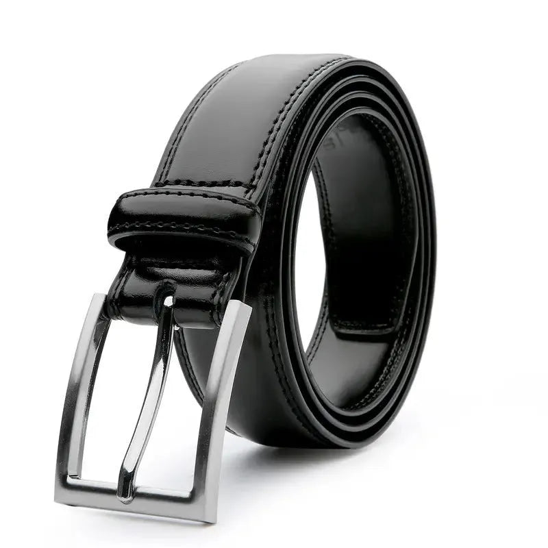 Men's genuine leather casual belt with alloy buckle showing 95 grain pattern