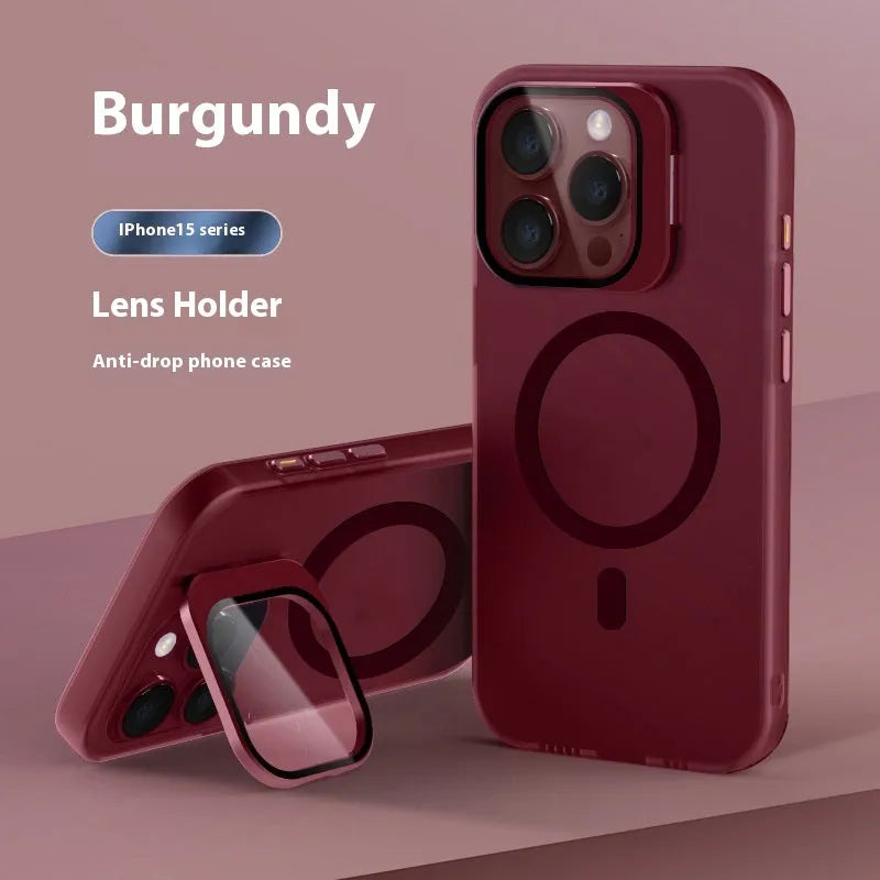 Magnetic bracket phone case for iPhone 14 Pro in transparent black with invisible stand