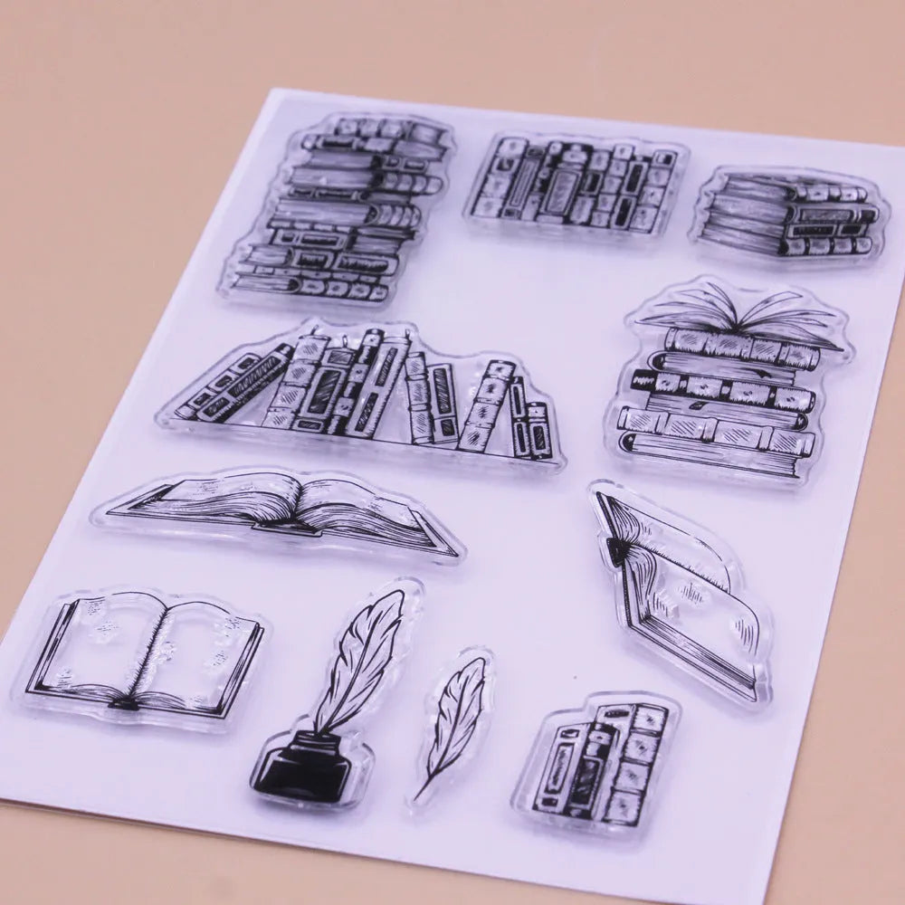 Transparent silicone craft stamp with white seal pattern, measuring 11 by 16 centimetres.